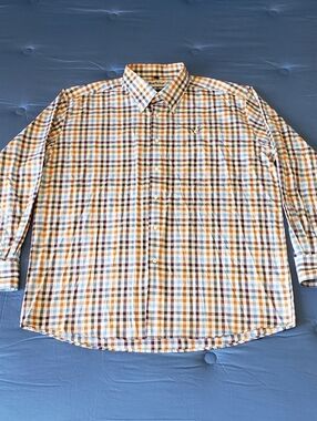 NWOT! BARBOUR Men's BD LS Regular Fit Plaid Shirt w/ Pocket (XL) Orange/Blue